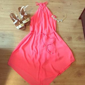 SOLD Coral Haltered Flowing Spring Dress