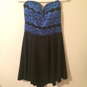 Strapless blue and black dress