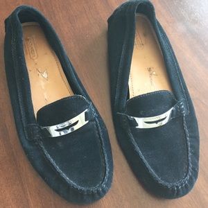 Black suede loafers