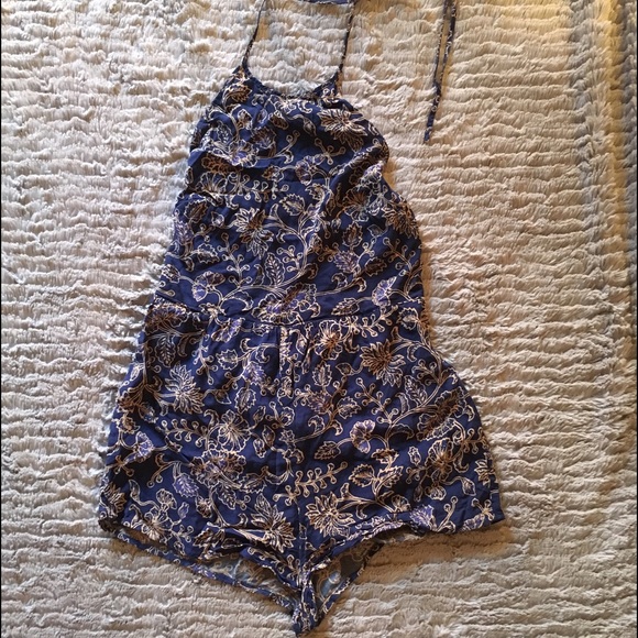 Navy blue and tan romper