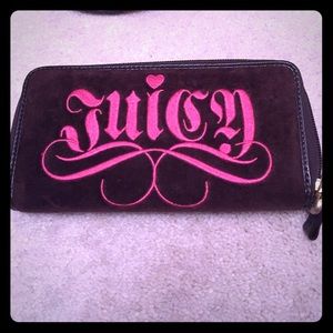 Juicy Couture brown velvet wallet w/ pink accents.