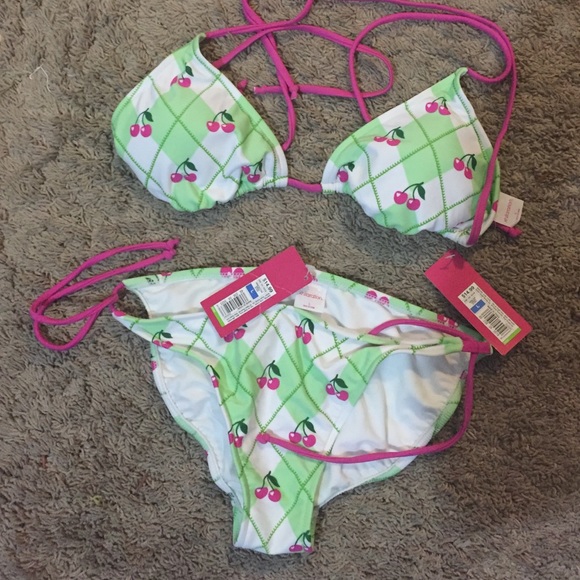 NWT Pink and green size L bikini top and bottom