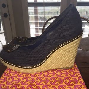 EUC Tory Burch Navy Blue Wedges