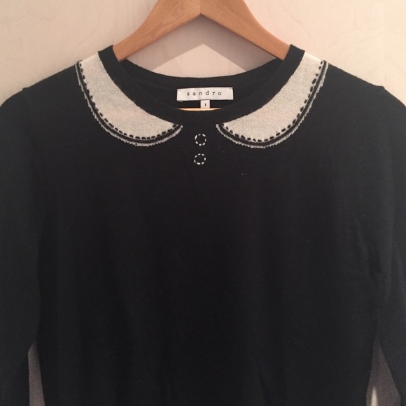 Sandro Sweaters - Black Cashmere Sweater w/ white collar design.