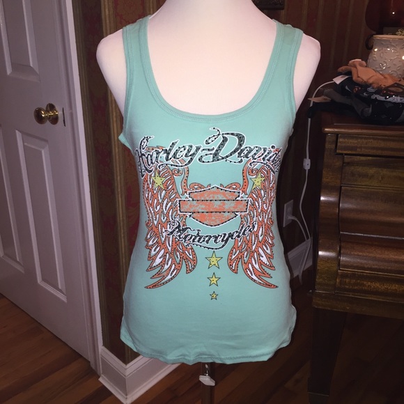 Harley Davidson tank top seafoam green large