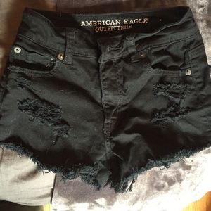Black Distressed High Waisted Denim Shorts