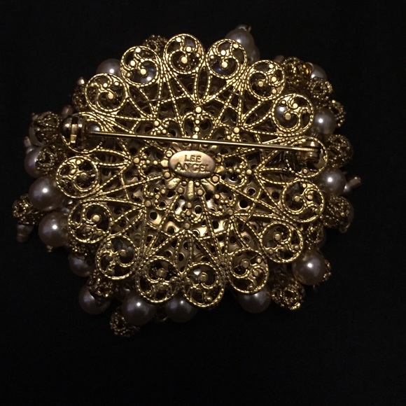 Lee Angel gold & pearls brooch pin - Picture 3 of 3