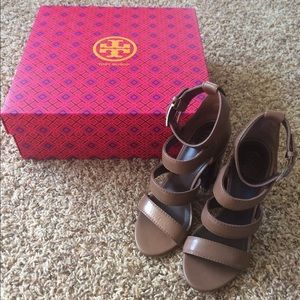 Tory Burch Jones brown high heel sandals, size 5.5