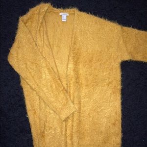 Fuzzy mustard cardigan