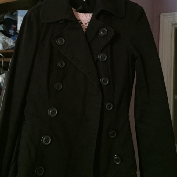 Black denim pea coat