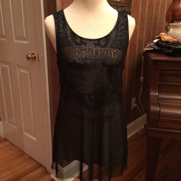 Harley Davidson Tank Black Sheer Tee Shirt Large