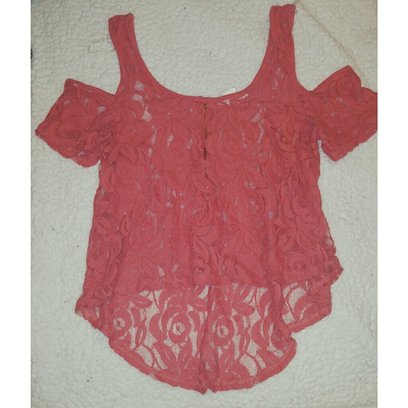 CORAL FLORAL LACE TOP