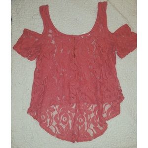 CORAL FLORAL LACE TOP