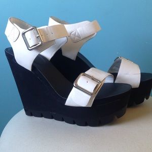 Just Fab white chunky wedges