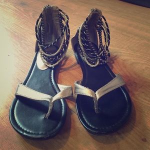 SOLD Silver Sandal with Beaded Ankle Straps