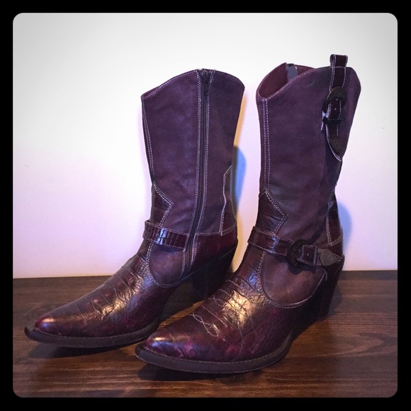 Deep Purple leather cowgirl boots