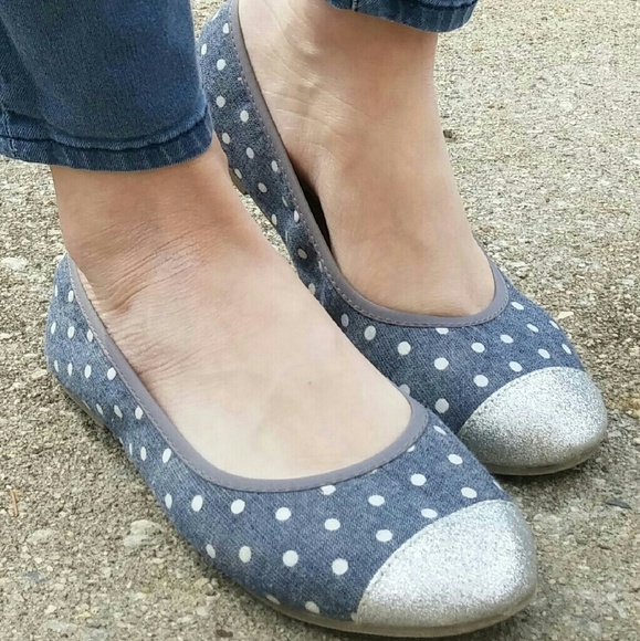 Old Navy Denim Polka-dot Glitter Toe Flats Size 5