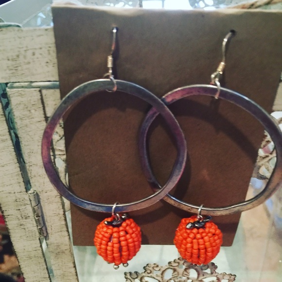 Silver Loop with Orange Beaded Dangle
