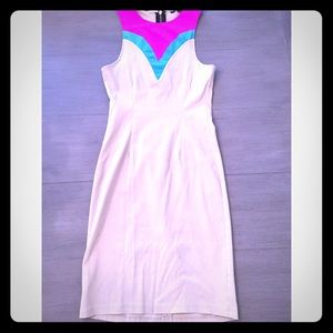 Nude, pink, and blue cocktail dress