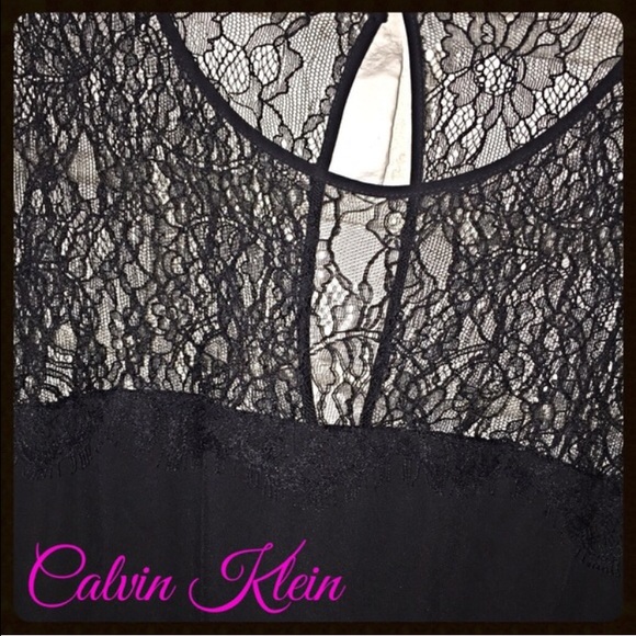 Calvin Klein Black Dress with Lace Top and Belt - Size 8 - Picture 3 of 5