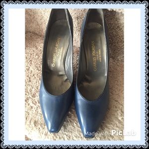 Charles Jourdan Navy Blue Leather Pumps