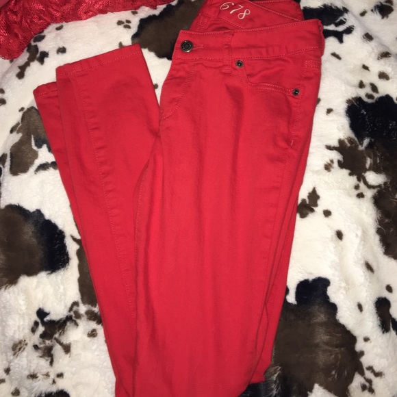 red/orange skinny jeans