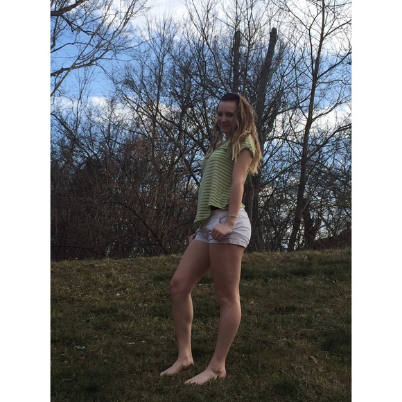 Large Yellowgreen and Grey short-sleeve top.