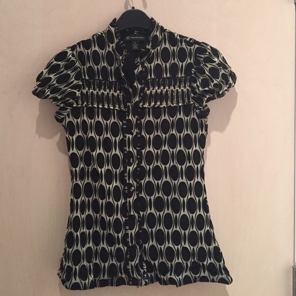 Black and white ruffled blouse