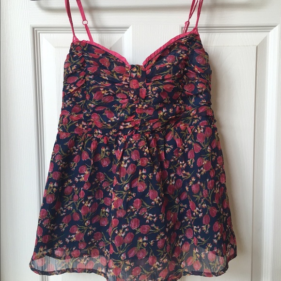 Navy blue blouse w/ flowers
