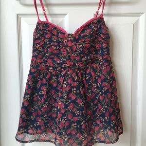 Navy blue blouse w/ flowers