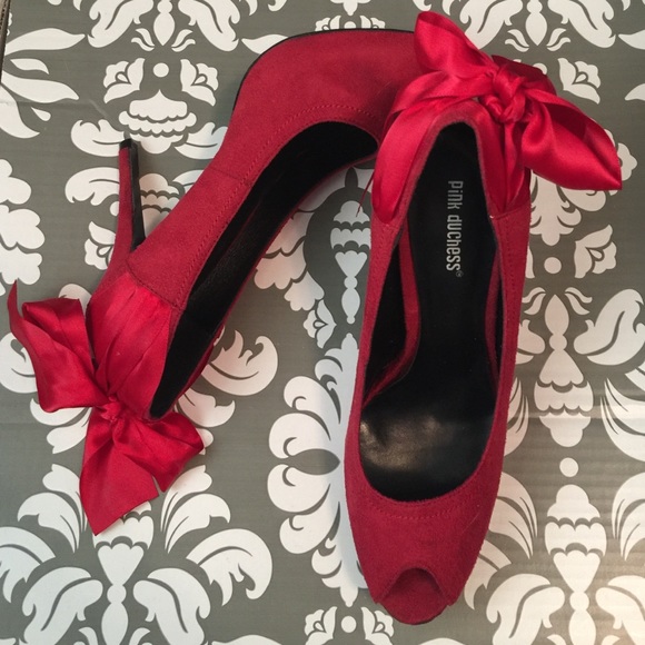 SALE • Red Suede Bow Heels