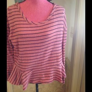 🆗FP Soft ribbed Striped peplum cotton top