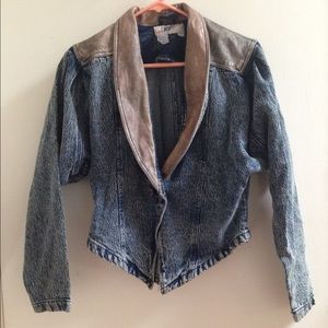 Vintage Denim jacket with leather collar