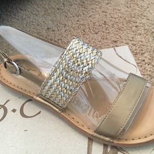 Born burnished gold and silver sandals