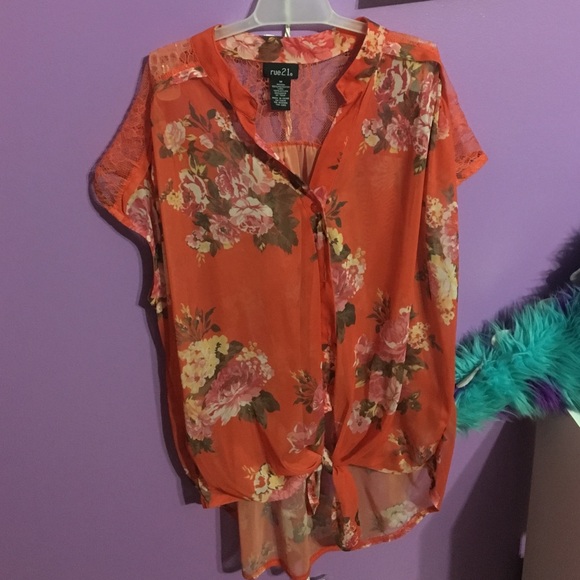 Orange, floral top