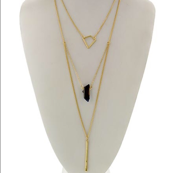 Gold semi-precious stone multi layer necklace set