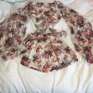 Belted floral long sleeve dress