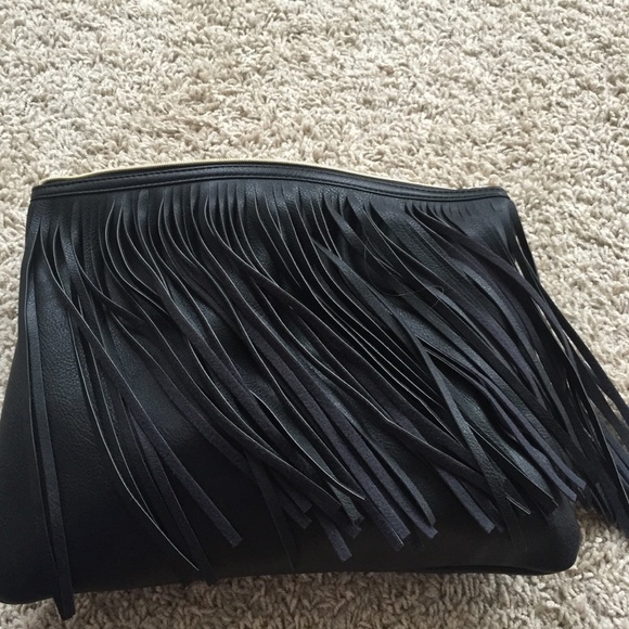 Black fringe Make up pouch/ clutch