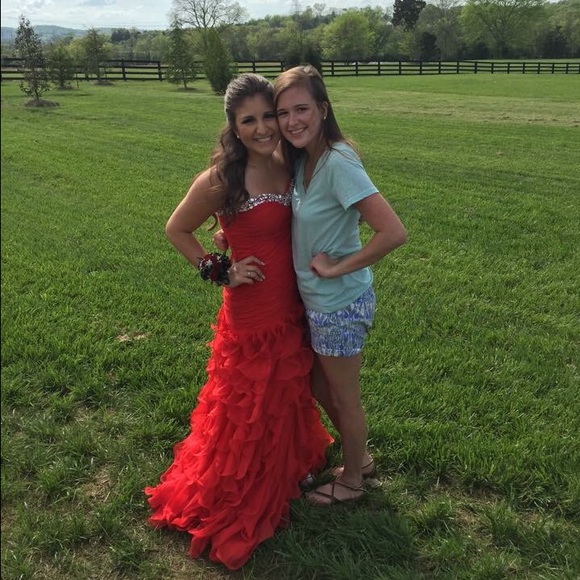 Jovani prom dress Red with silver bedazzles on top