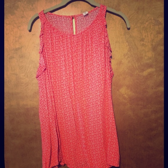 Pink Salmon Sleeveless Blouse w/ White Design XXL