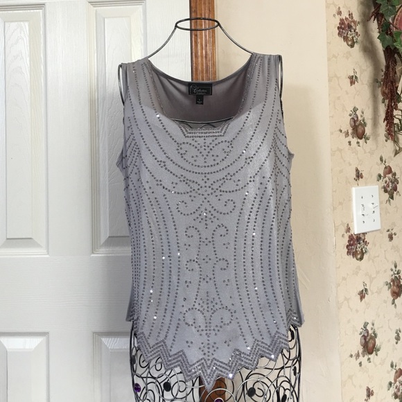 Grey Party Top with Sequins - Picture 1 of 4