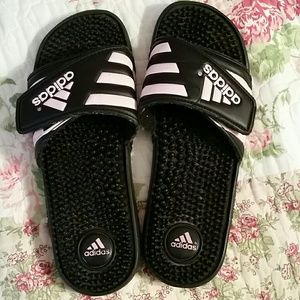 Adidas pink and black sandal