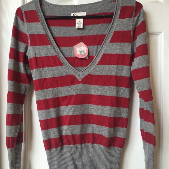 Red & gray striped sweater