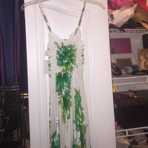 White and green tropical summer dress