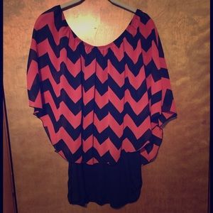Cute Pink Salmon and Black Chevron Blouse 2X