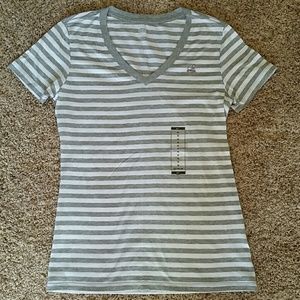 New Nike white and gray stripe v-neck tee