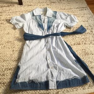denim and cotton long shirt with pearl snap