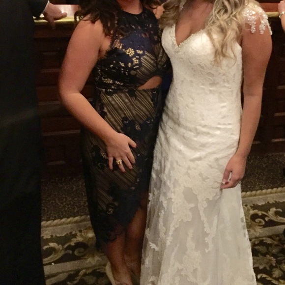 Navy blue lace halter dress