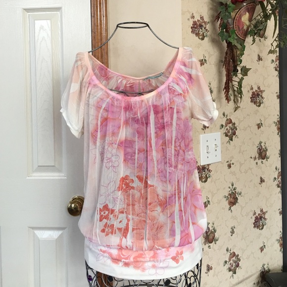 Floral Sheer, drop waist Top - Picture 1 of 3