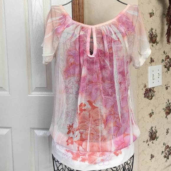Floral Sheer, drop waist Top - Picture 3 of 3